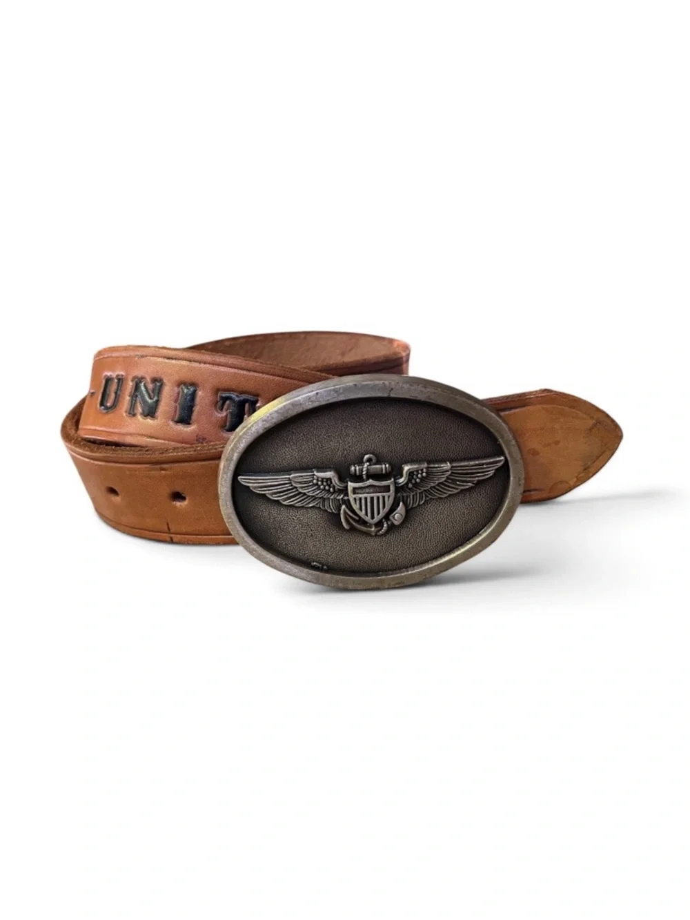 United States Marine Corps Tan Leather Belt w/Brass Aviator Buckle